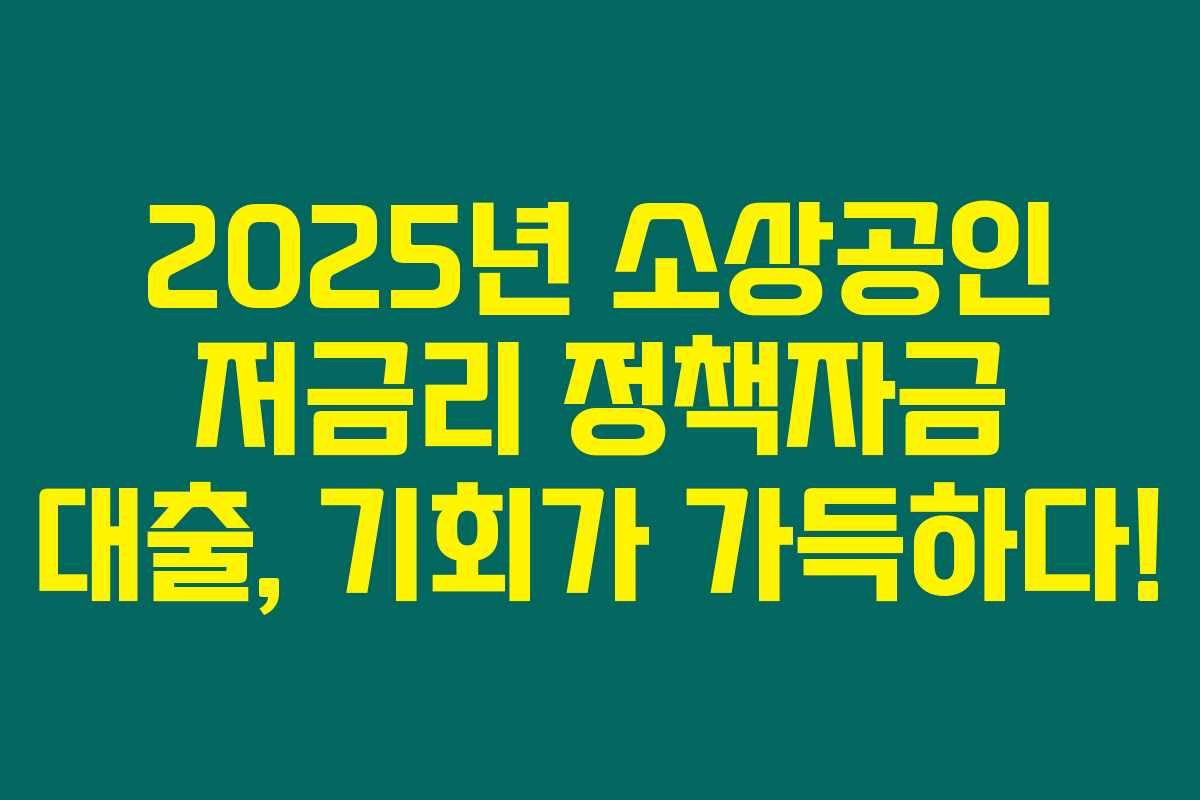 2025년 소상공인 저금리 정책자금 대출, 기회가 가득하다!