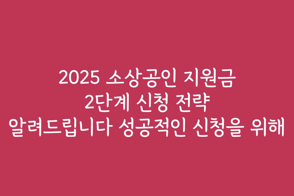 2025 소상공인 지원금 2단계 신청 전략 알려드립니다 성공적인 신청을 위해