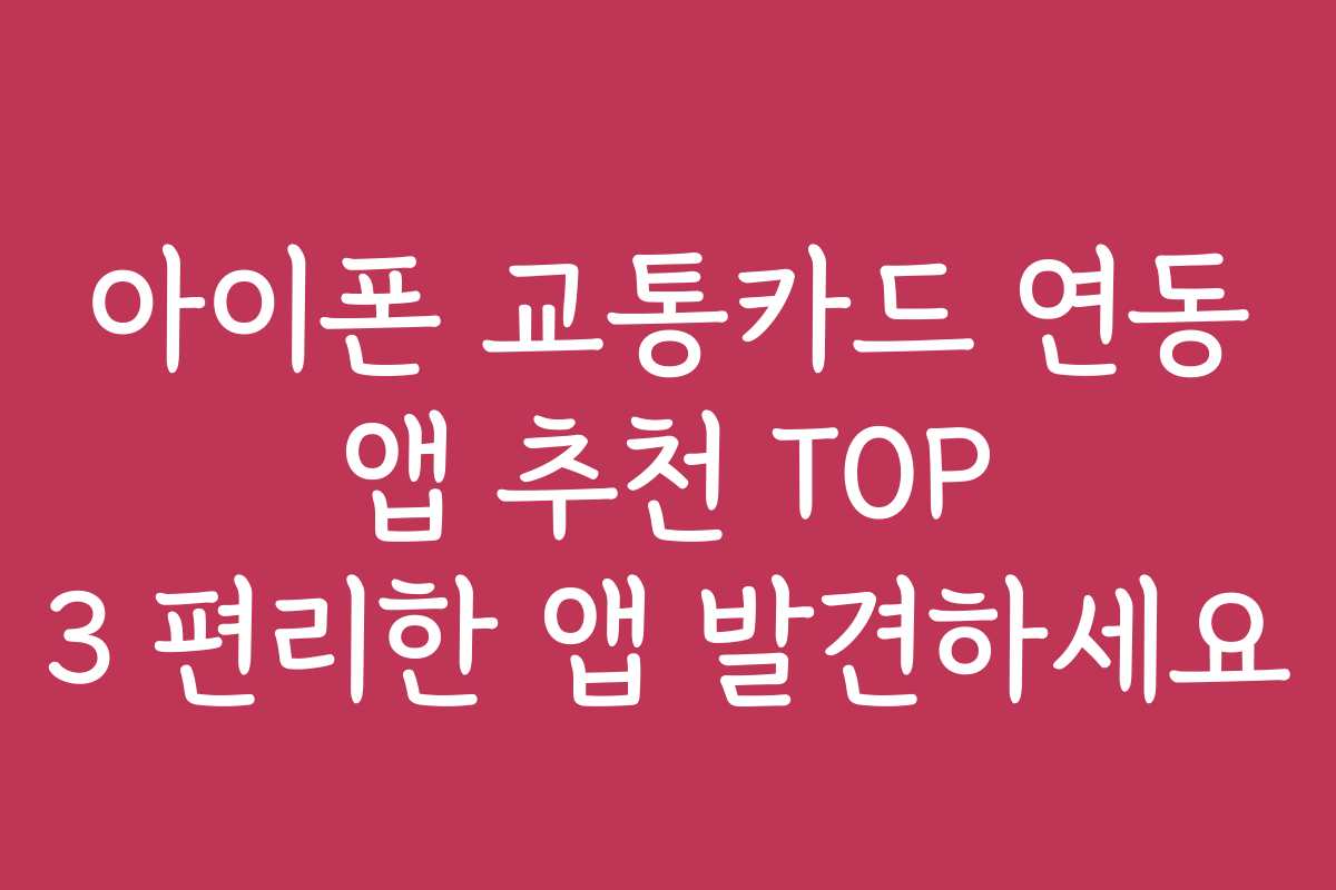 아이폰 교통카드 연동 앱 추천 TOP 3 편리한 앱 발견하세요