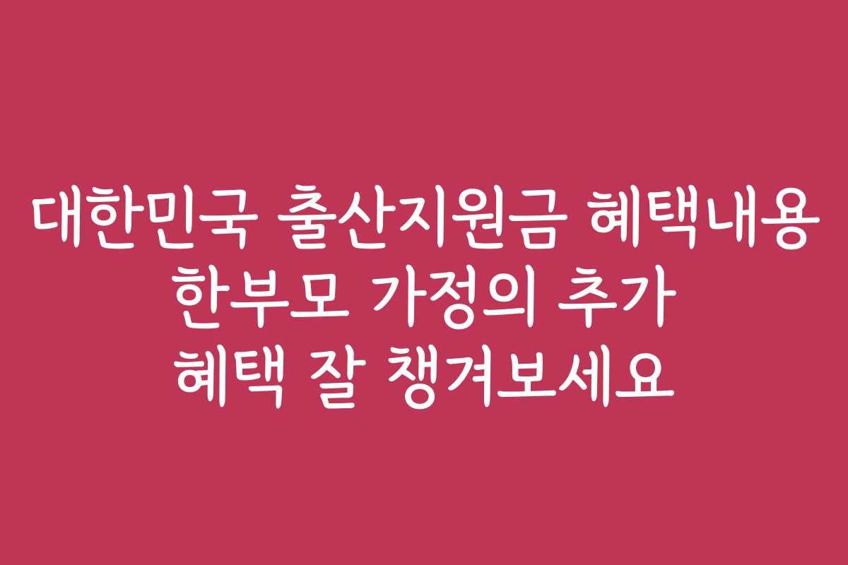 대한민국 출산지원금 혜택내용 한부모 가정의 추가 혜택 잘 챙겨보세요