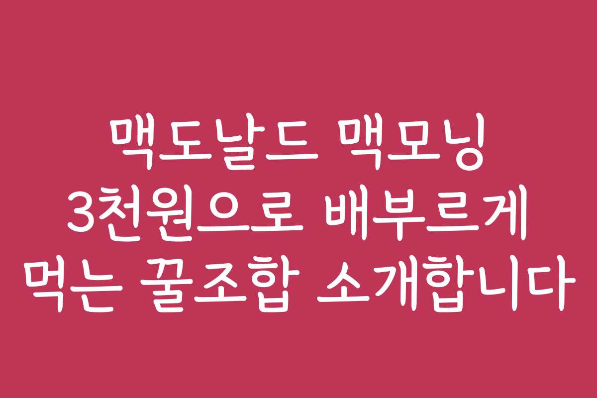 맥도날드 맥모닝 3천원으로 배부르게 먹는 꿀조합 소개합니다