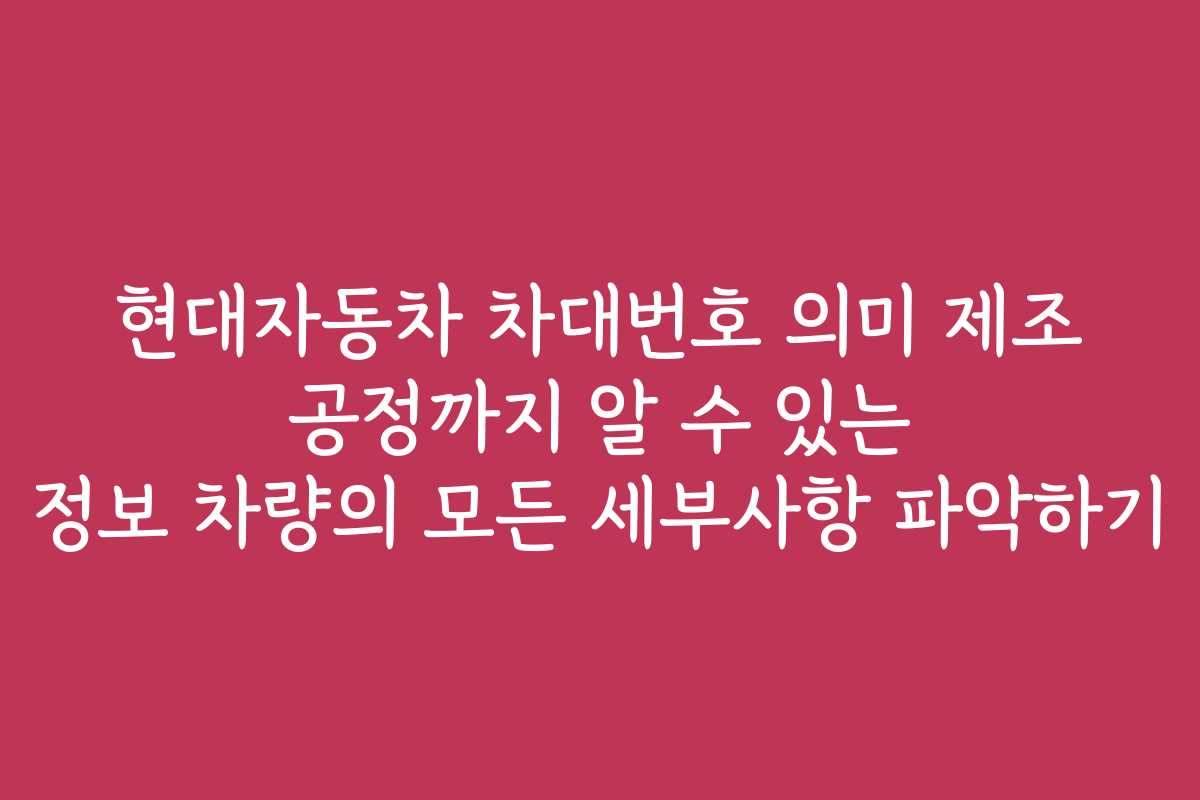현대자동차 차대번호 의미 제조 공정까지 알 수 있는 정보 차량의 모든 세부사항 파악하기