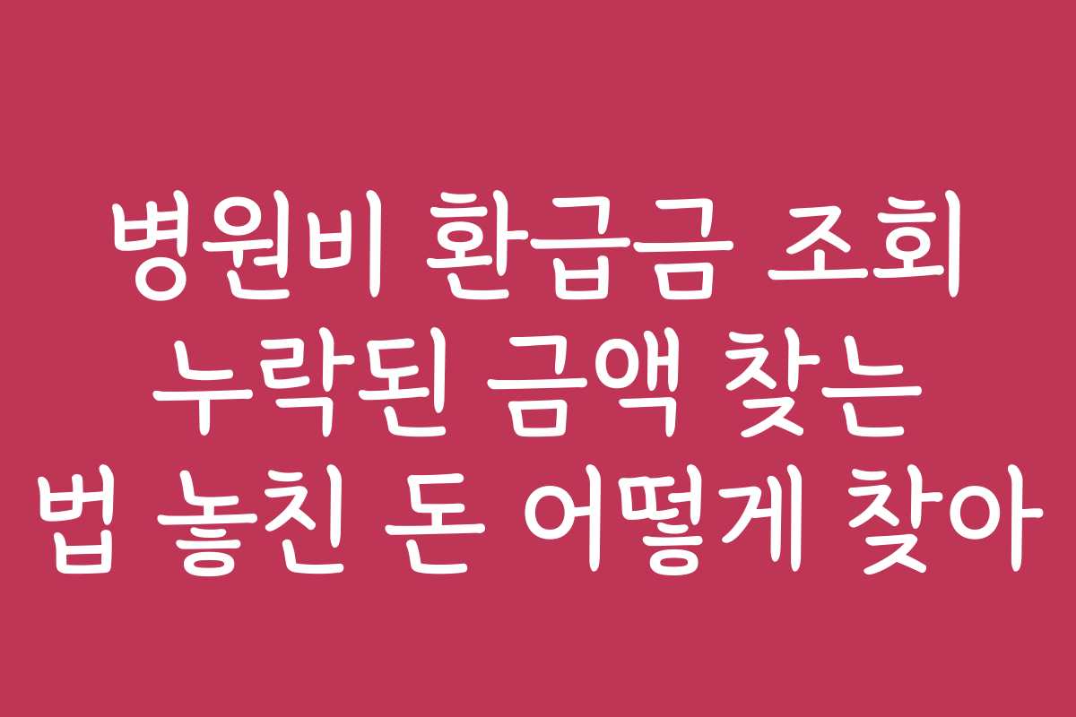 병원비 환급금 조회 누락된 금액 찾는 법 놓친 돈 어떻게 찾아