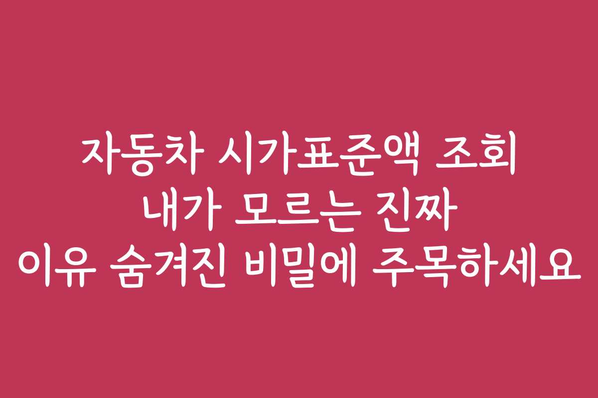 자동차 시가표준액 조회 내가 모르는 진짜 이유 숨겨진 비밀에 주목하세요