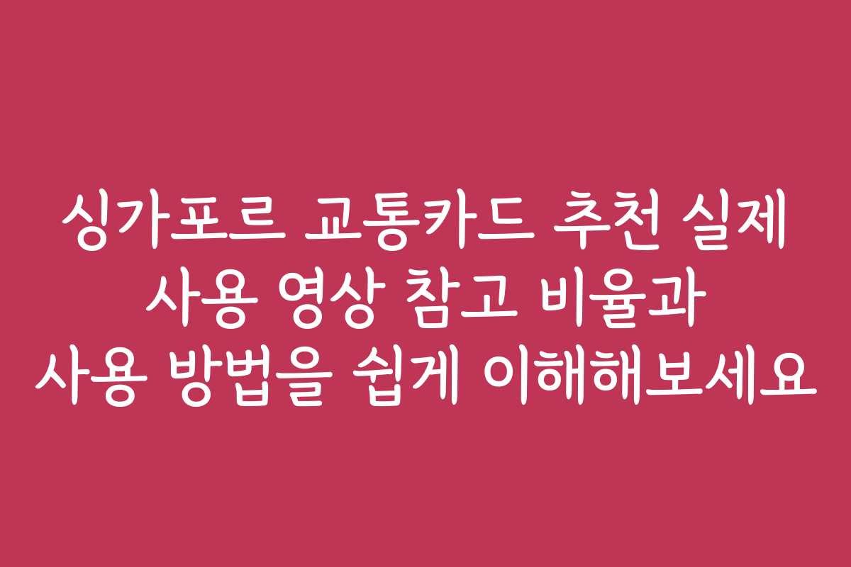 싱가포르 교통카드 추천 실제 사용 영상 참고 비율과 사용 방법을 쉽게 이해해보세요