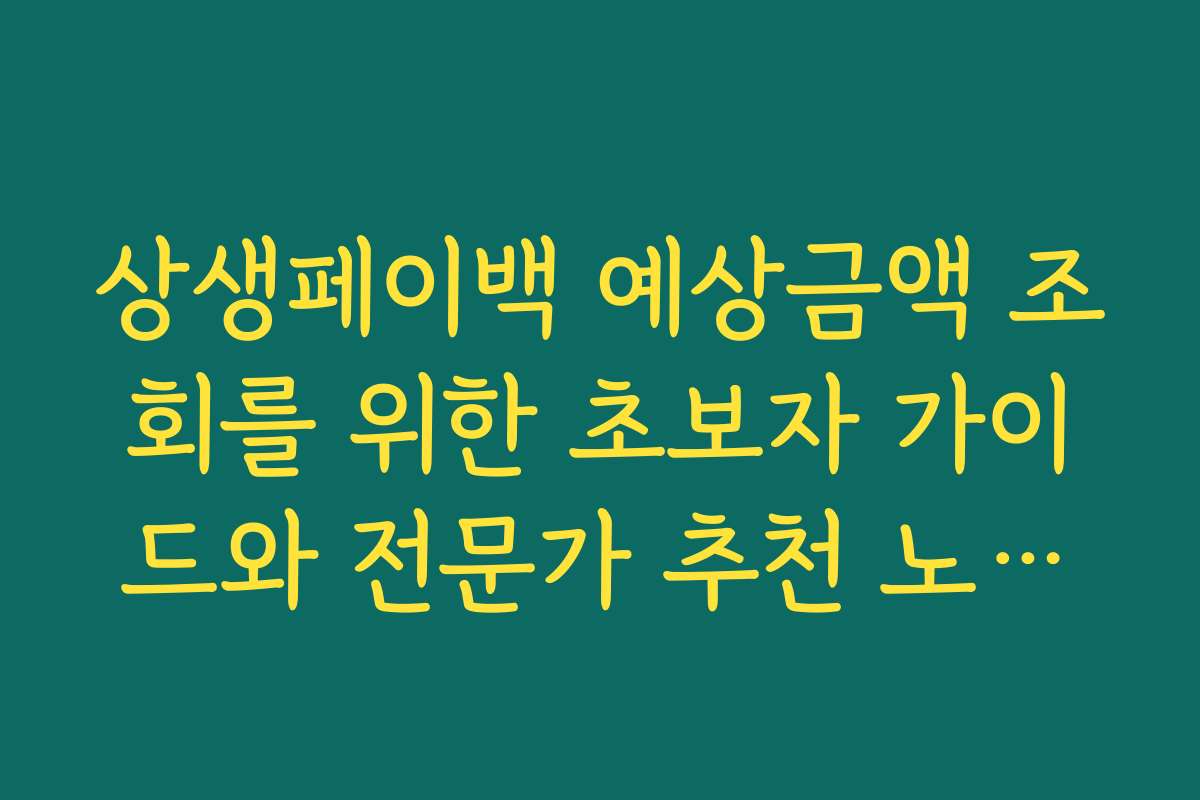상생페이백 예상금액 조회를 위한 초보자 가이드와 전문가 추천 노하우