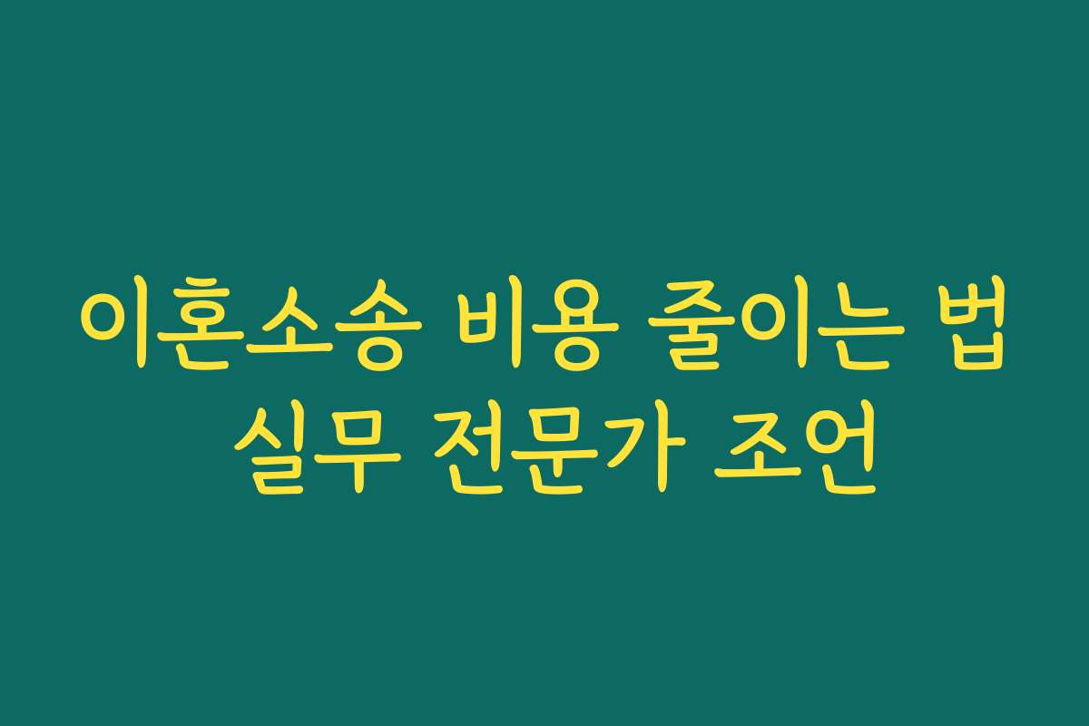 이혼소송 비용 줄이는 법 실무 전문가 조언