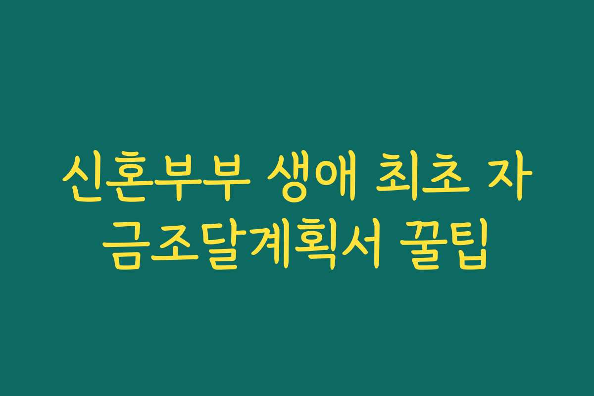 신혼부부 생애 최초 자금조달계획서 꿀팁