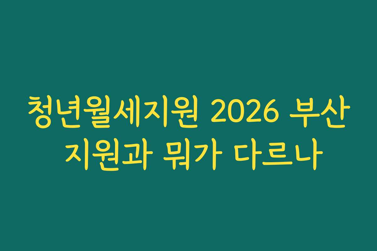 청년월세지원 2026 부산 지원과 뭐가 다르나