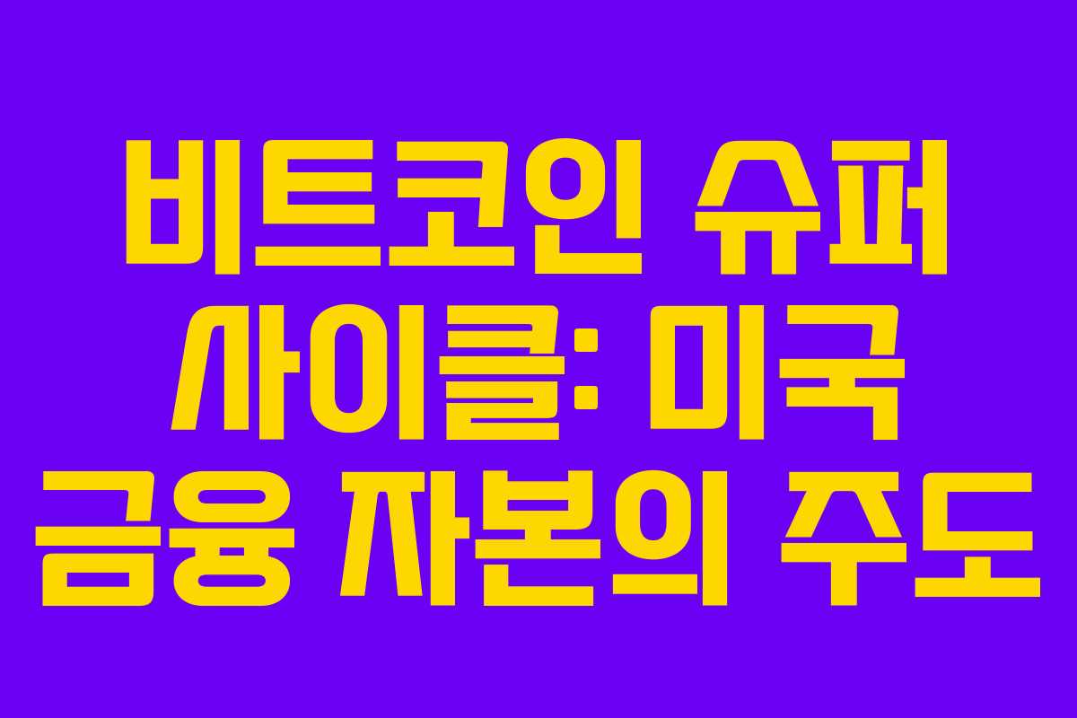 비트코인 슈퍼 사이클: 미국 금융 자본의 주도