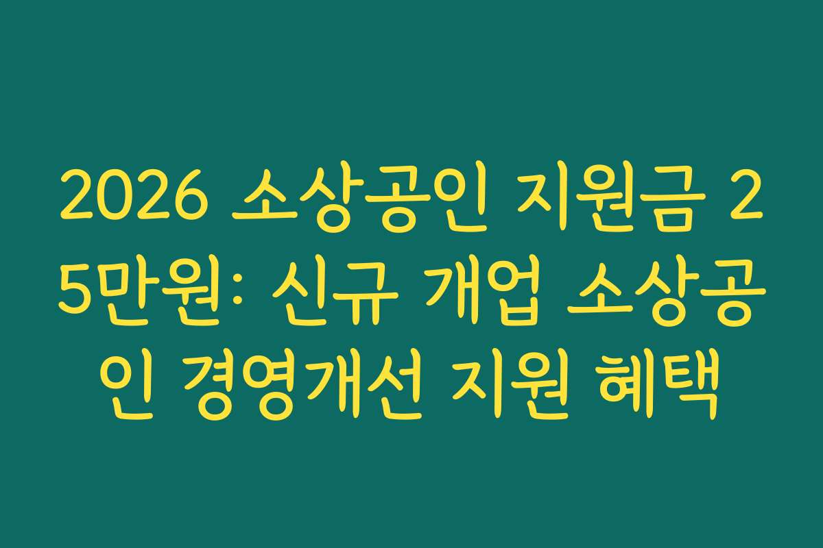 2026 소상공인 지원금 25만원: 신규 개업 소상공인 경영개선 지원 혜택