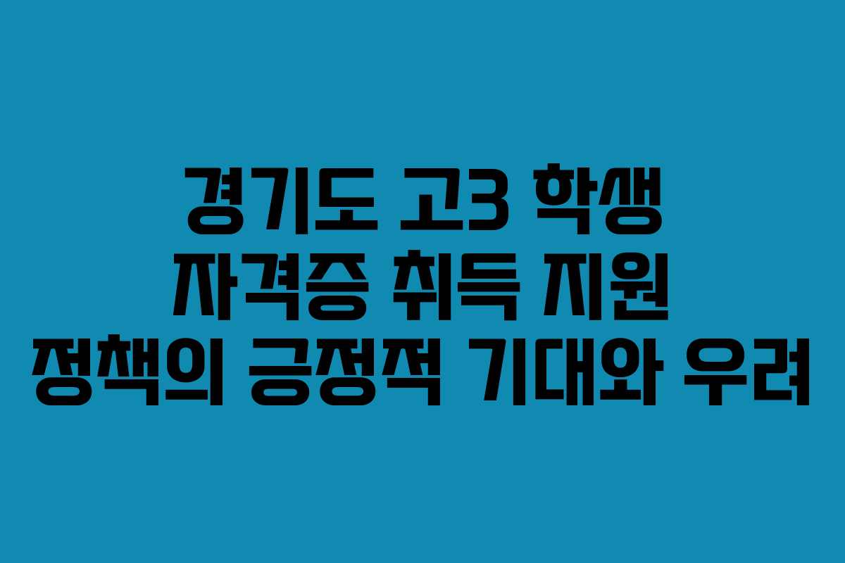 경기도 고3 학생 자격증 취득 지원 정책의 긍정적 기대와 우려