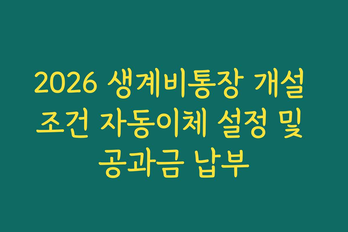 2026 생계비통장 개설 조건 자동이체 설정 및 공과금 납부