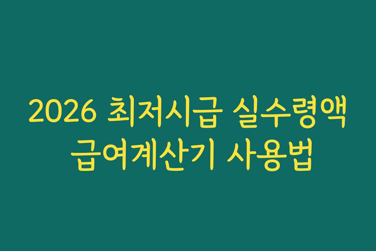 2026 최저시급 실수령액 급여계산기 사용법