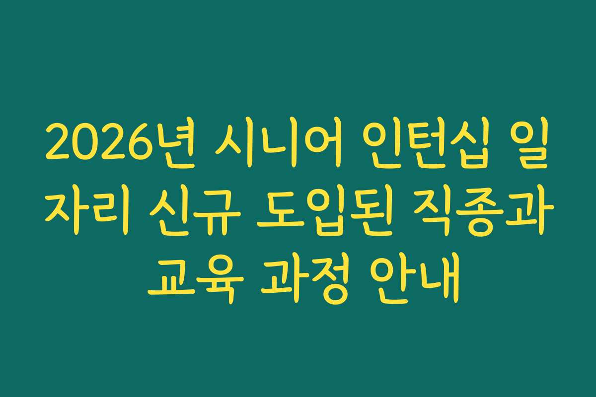 2026년 시니어 인턴십 일자리 신규 도입된 직종과 교육 과정 안내
