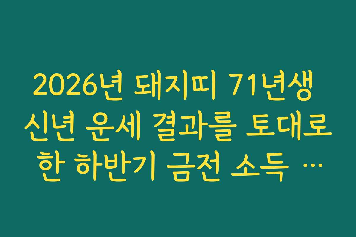 2026년 돼지띠 71년생 신년 운세 결과를 토대로 한 하반기 금전 소득 극대화