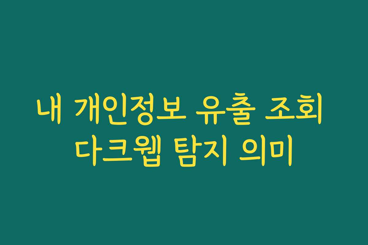 내 개인정보 유출 조회 다크웹 탐지 의미