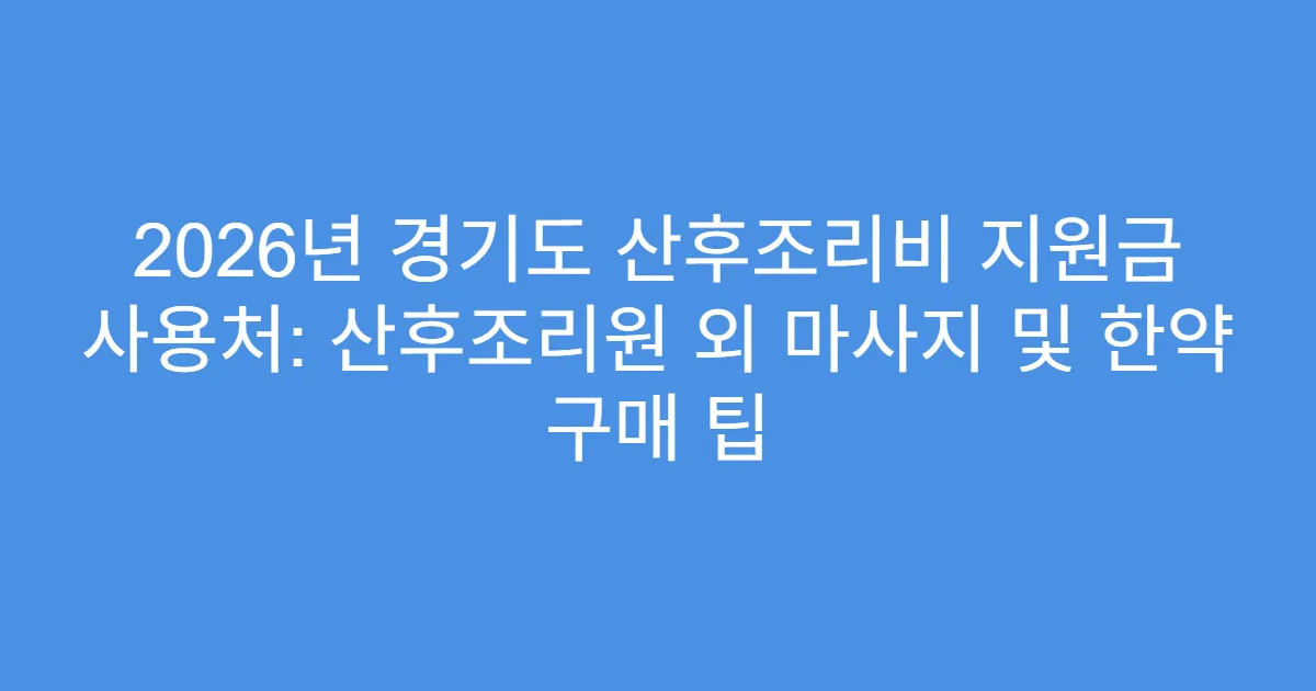 2026년 경기도 산후조리비 지원금 사용처: 산후조리원 외 마사지 및 한약 구매 팁