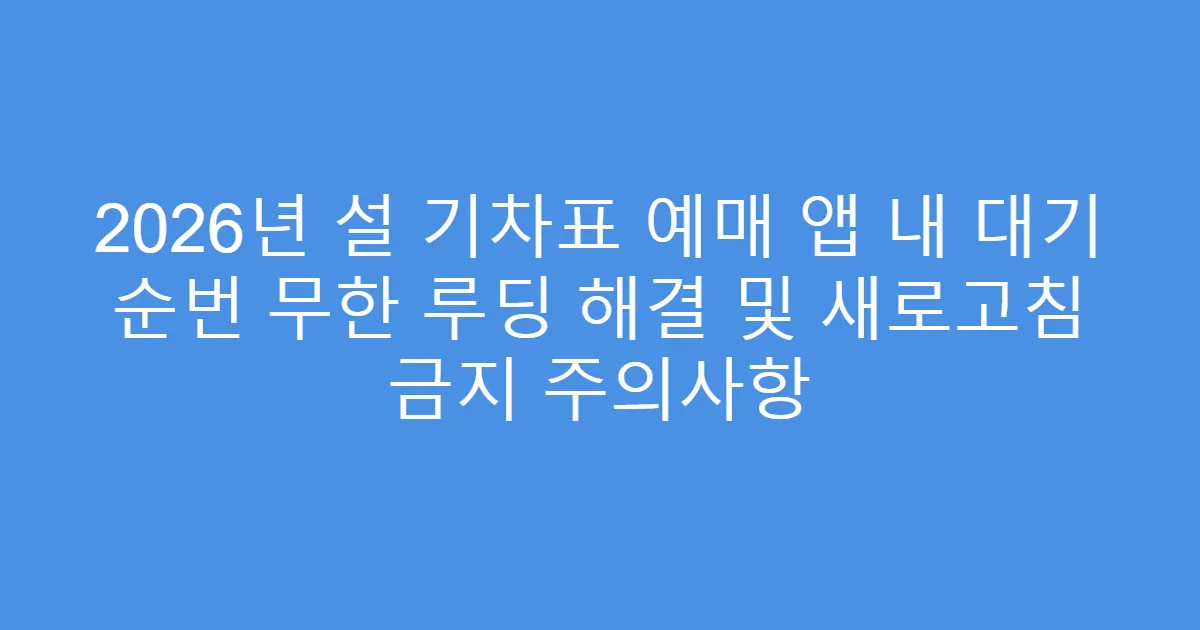 2026년 설 기차표 예매 앱 내 대기 순번 무한 루딩 해결 및 새로고침 금지 주의사항