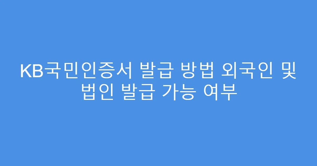 KB국민인증서 발급 방법 외국인 및 법인 발급 가능 여부