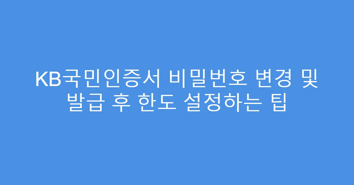 KB국민인증서 비밀번호 변경 및 발급 후 한도 설정하는 팁