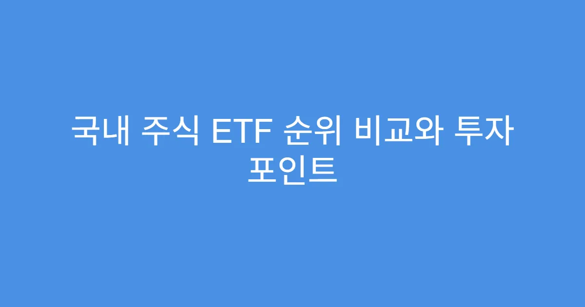 국내 주식 ETF 순위 비교와 투자 포인트