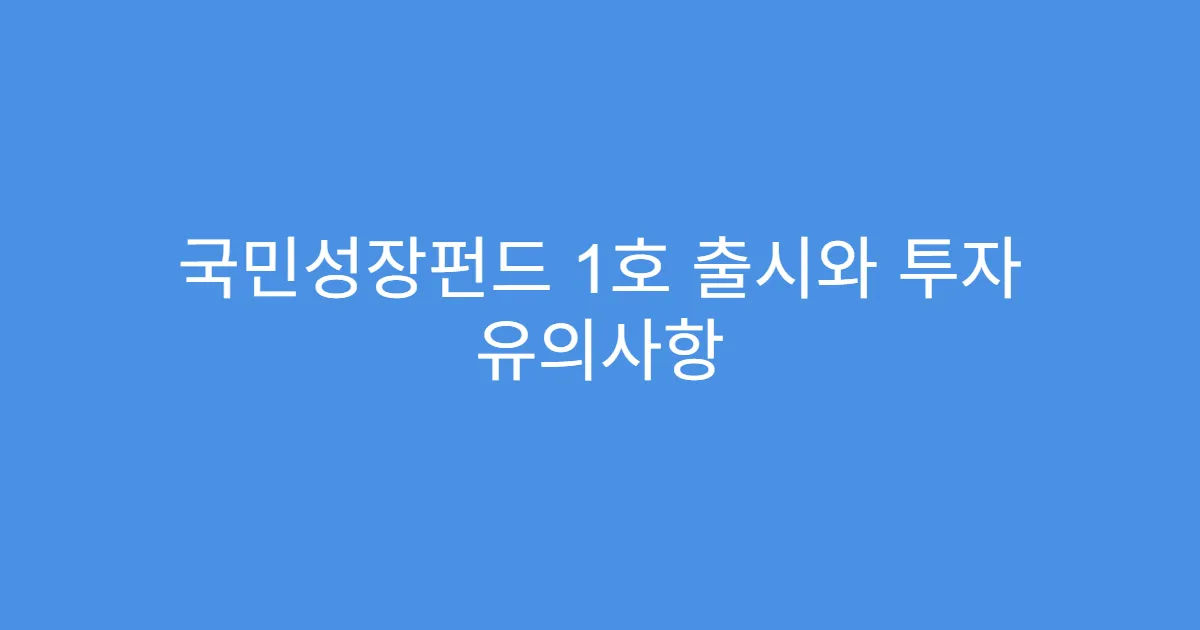 국민성장펀드 1호 출시와 투자 유의사항