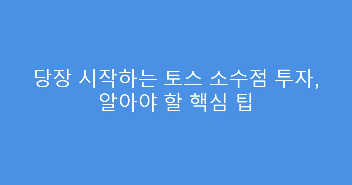 당장 시작하는 토스 소수점 투자, 알아야 할 핵심 팁