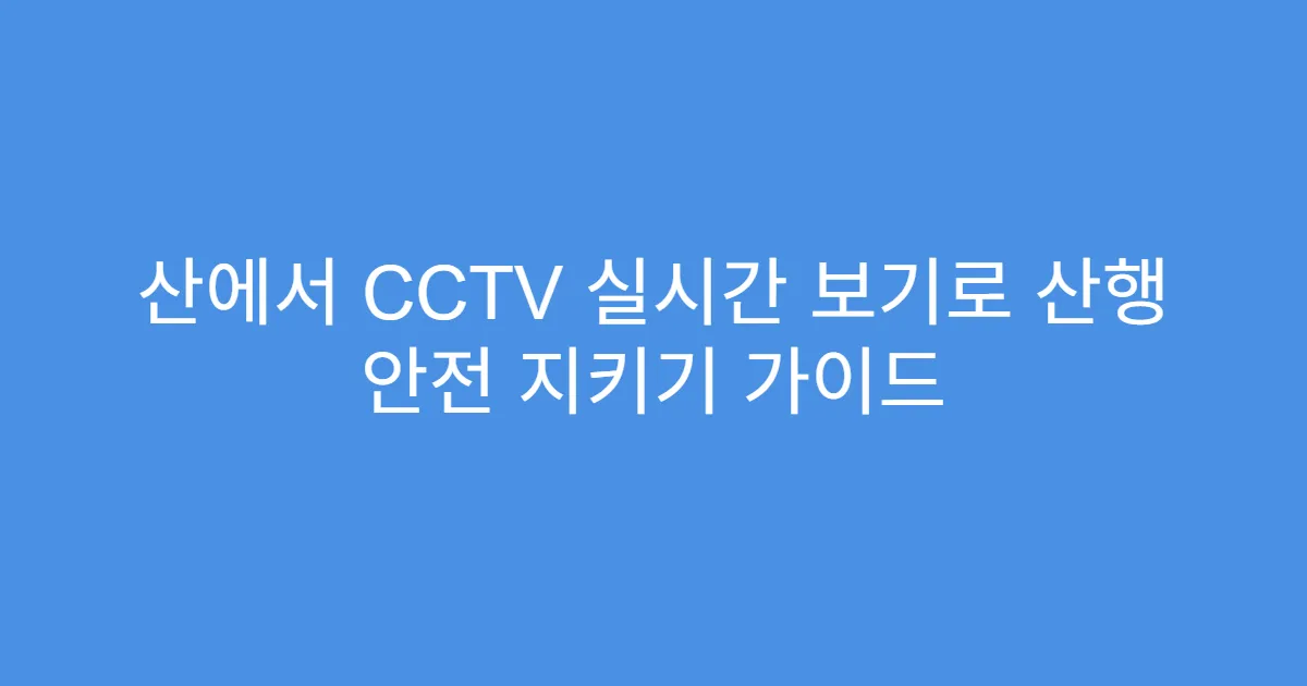 산에서 CCTV 실시간 보기로 산행 안전 지키기 가이드