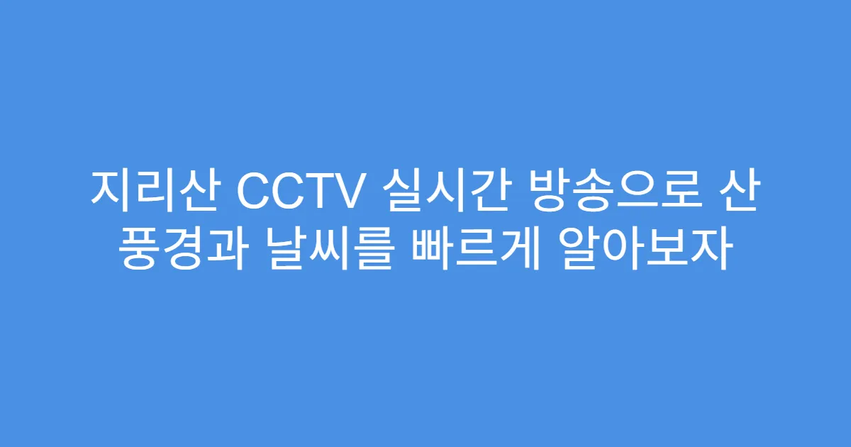 지리산 CCTV 실시간 방송으로 산 풍경과 날씨를 빠르게 알아보자