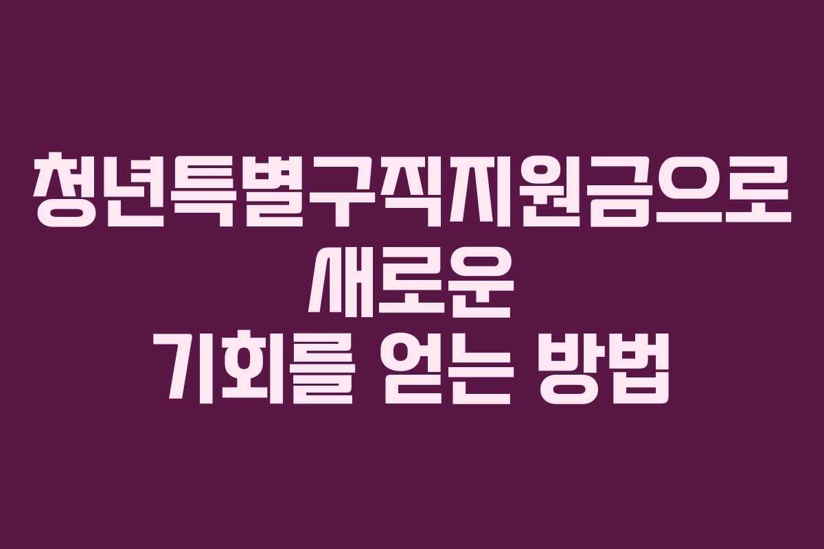 청년특별구직지원금으로 새로운 기회를 얻는 방법