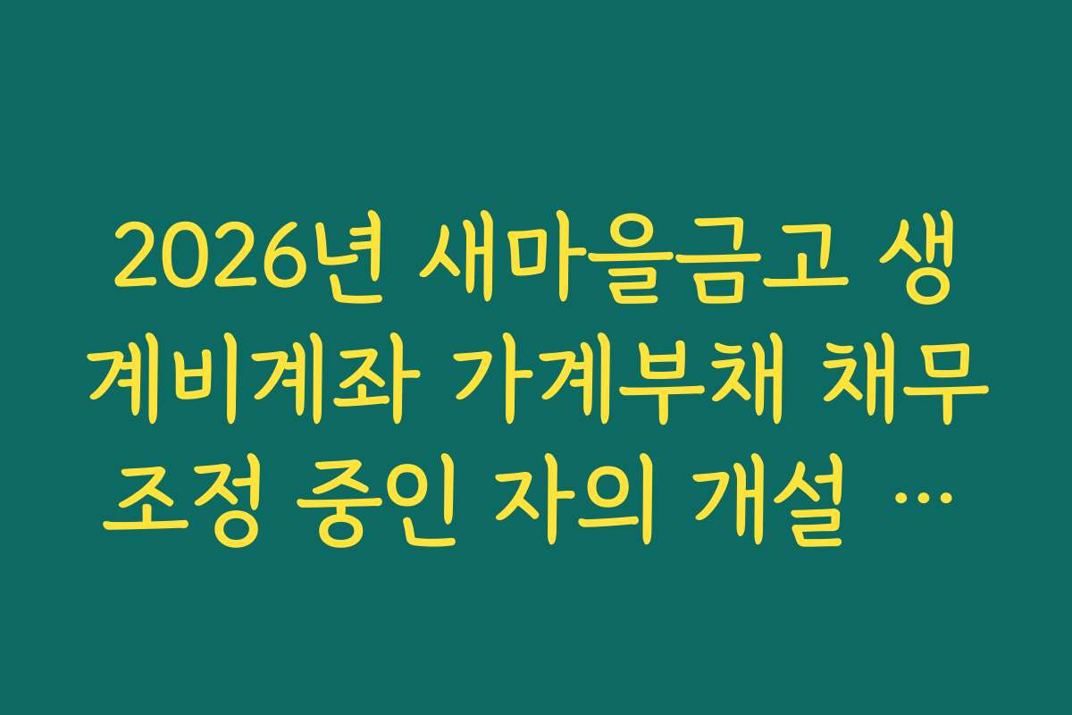 2026년 새마을금고 생계비계좌 가계부채 채무조정 중인 자의 개설 팩트