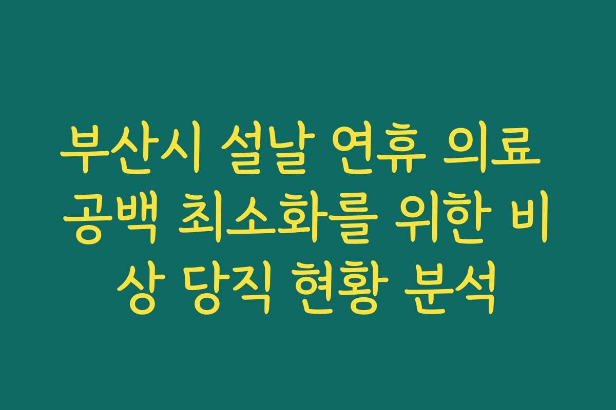 부산시 설날 연휴 의료 공백 최소화를 위한 비상 당직 현황 분석