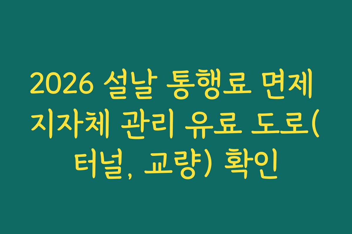 2026 설날 통행료 면제 지자체 관리 유료 도로(터널, 교량) 확인