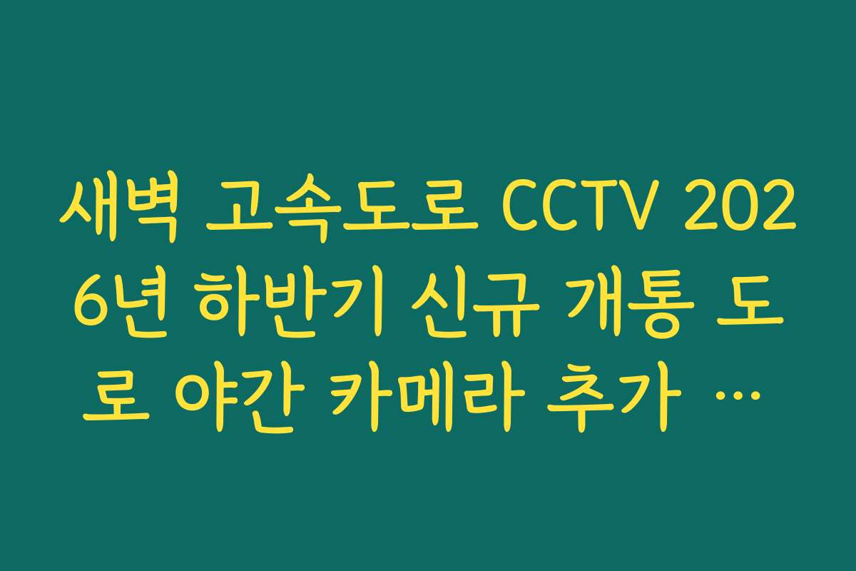 새벽 고속도로 CCTV 2026년 하반기 신규 개통 도로 야간 카메라 추가 안내