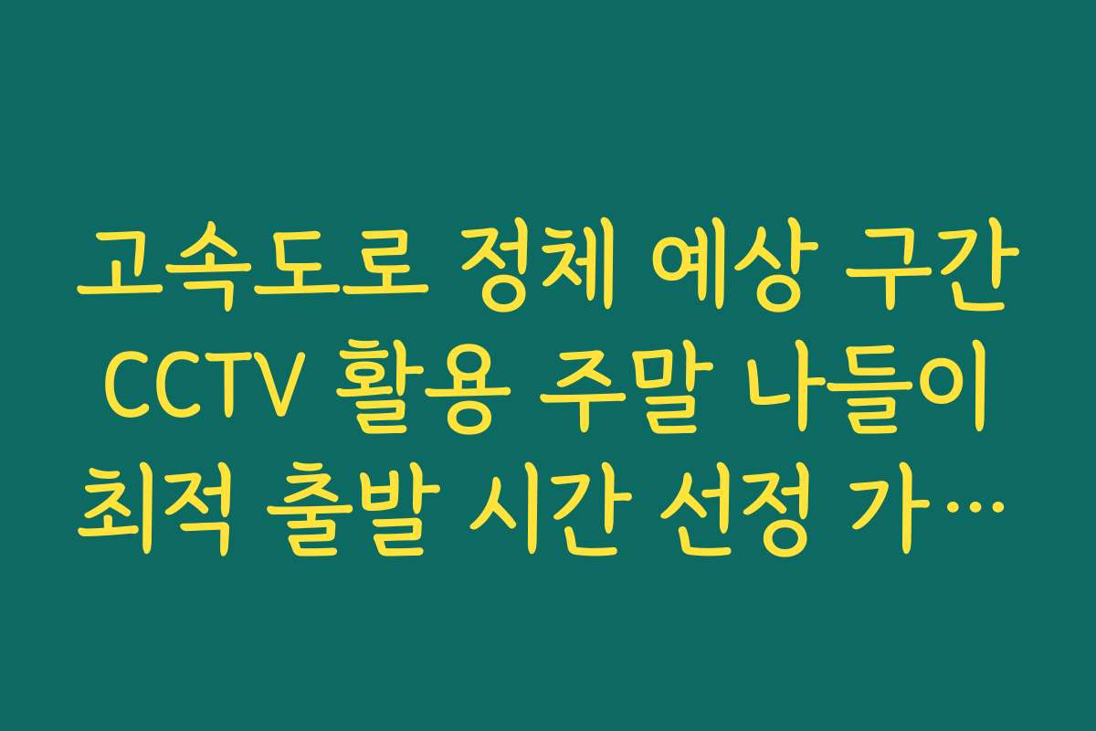 고속도로 정체 예상 구간 CCTV 활용 주말 나들이 최적 출발 시간 선정 가이드