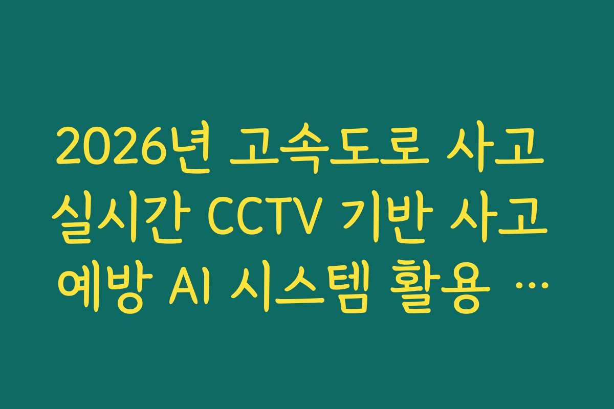 2026년 고속도로 사고 실시간 CCTV 기반 사고 예방 AI 시스템 활용 가이드