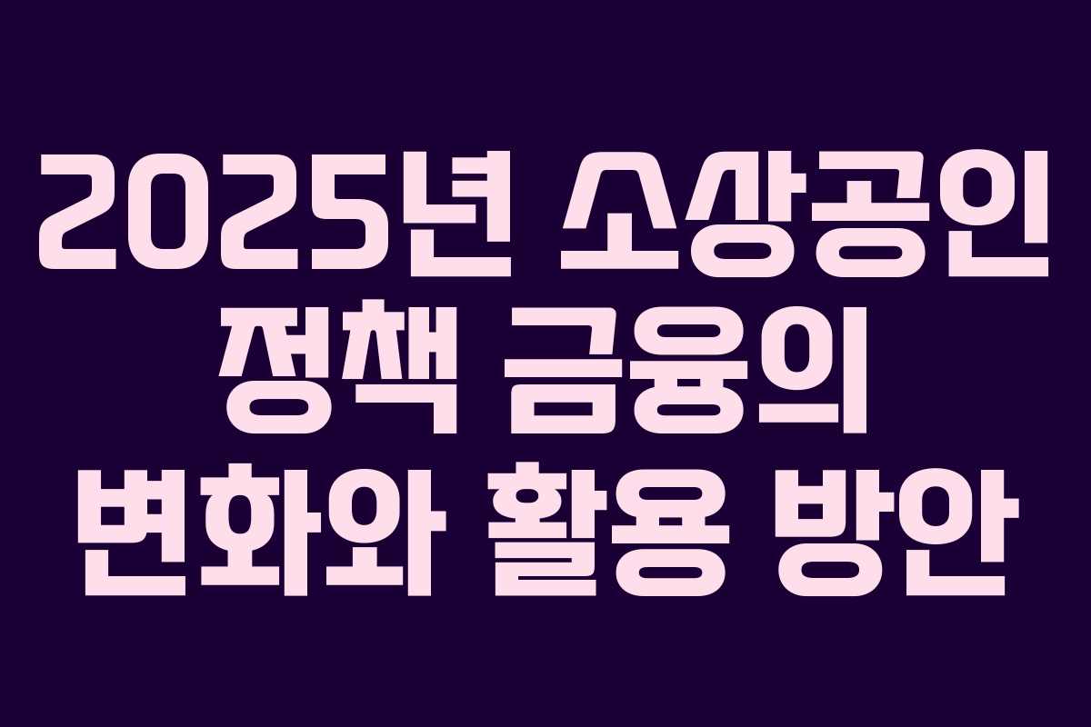 2025년 소상공인 정책 금융의 변화와 활용 방안