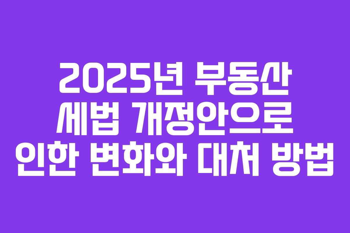 2025년 부동산 세법 개정안으로 인한 변화와 대처 방법