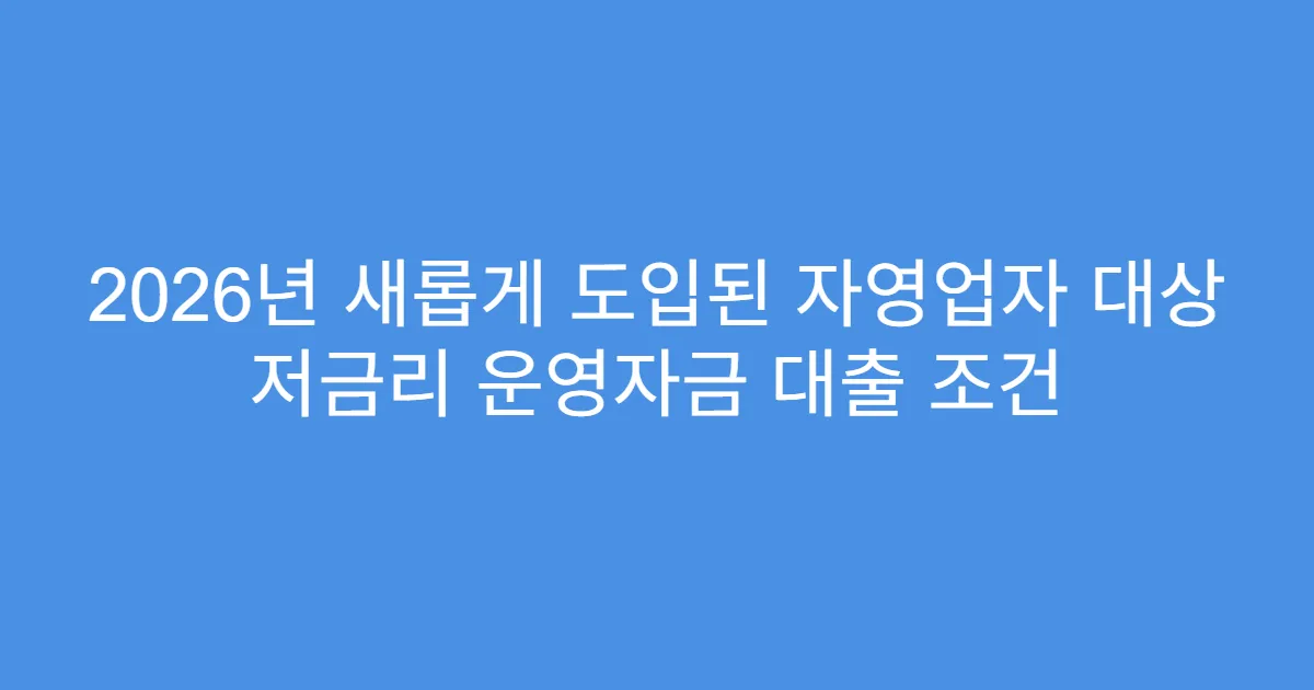 2026년 새롭게 도입된 자영업자 대상 저금리 운영자금 대출 조건