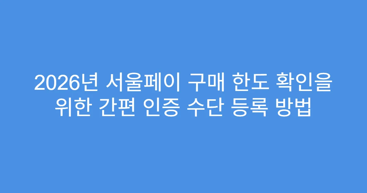 2026년 서울페이 구매 한도 확인을 위한 간편 인증 수단 등록 방법