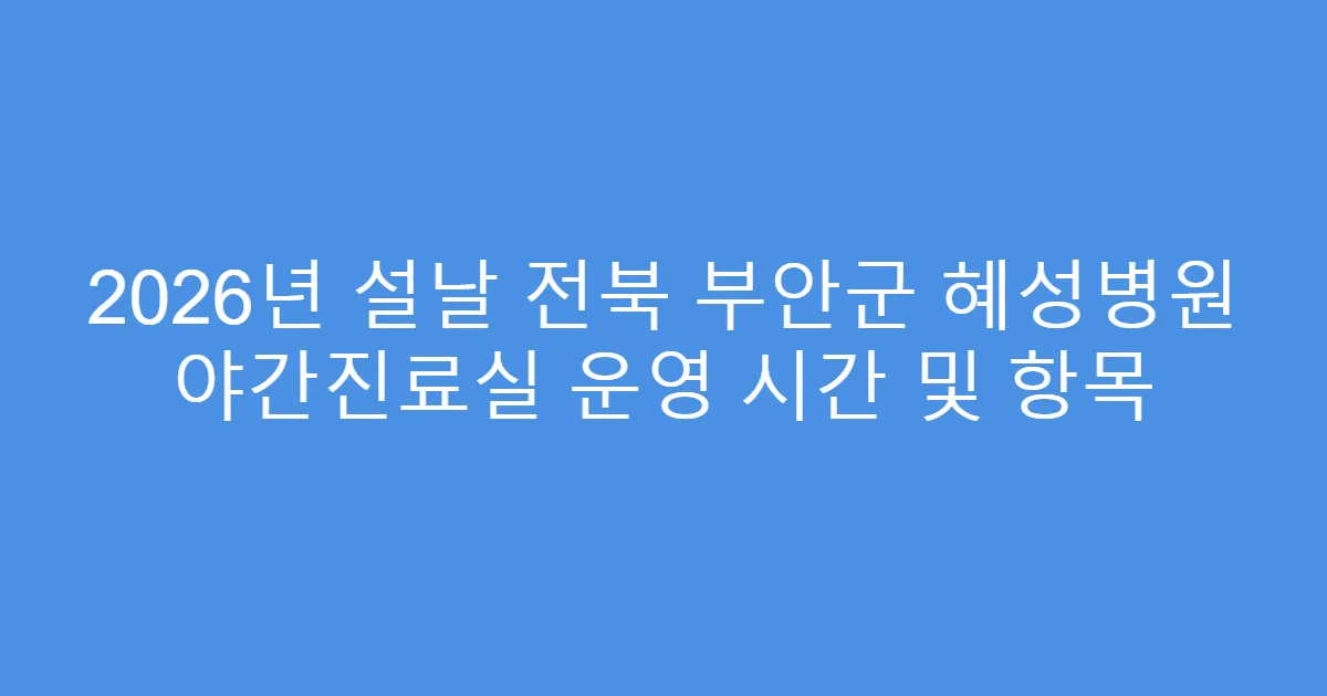 2026년 설날 전북 부안군 혜성병원 야간진료실 운영 시간 및 항목