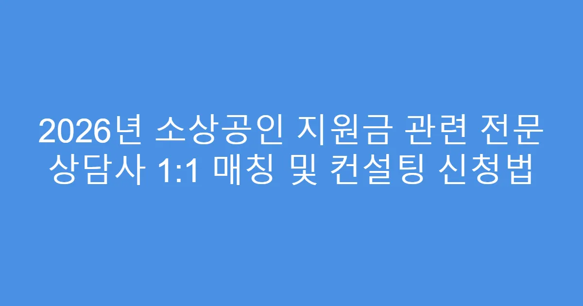 2026년 소상공인 지원금 관련 전문 상담사 1:1 매칭 및 컨설팅 신청법