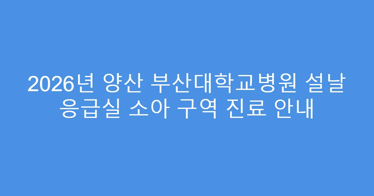 2026년 양산 부산대학교병원 설날 응급실 소아 구역 진료 안내