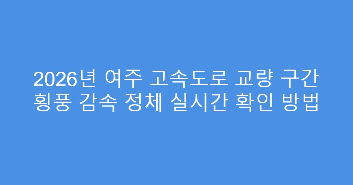 2026년 여주 고속도로 교량 구간 횡풍 감속 정체 실시간 확인 방법