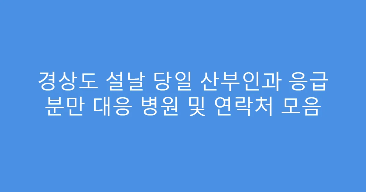 경상도 설날 당일 산부인과 응급 분만 대응 병원 및 연락처 모음