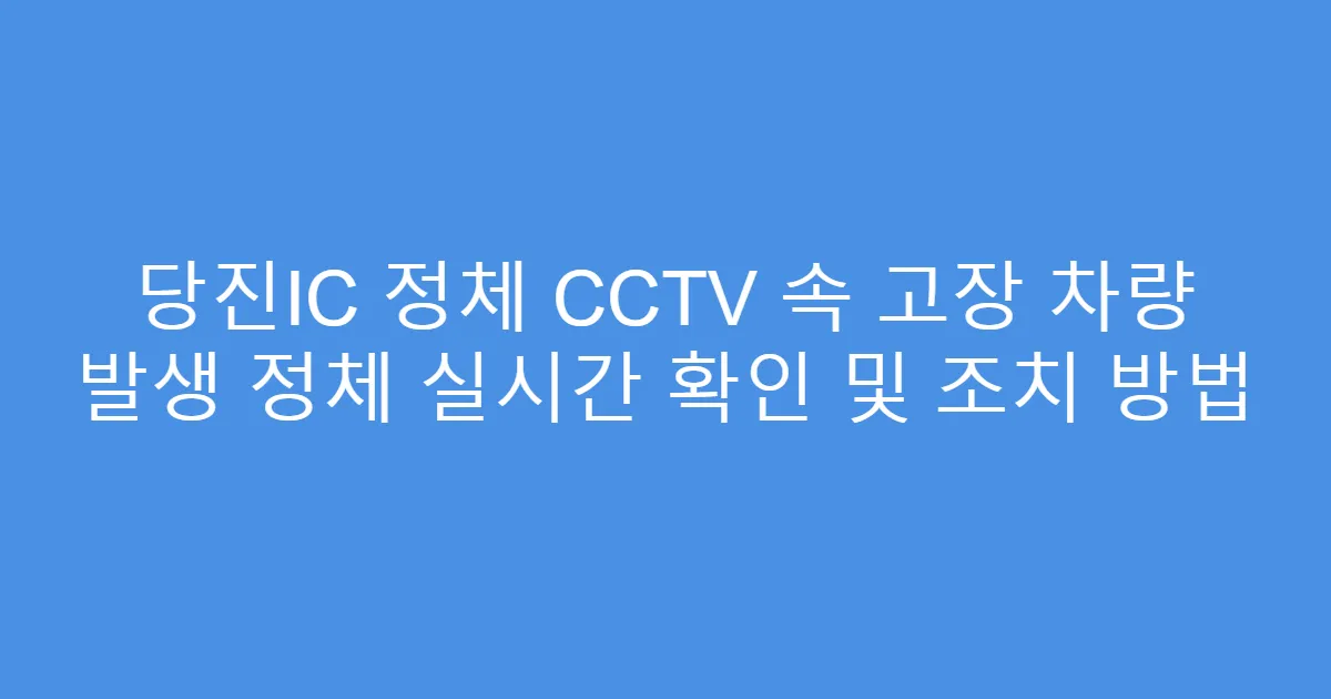 당진IC 정체 CCTV 속 고장 차량 발생 정체 실시간 확인 및 조치 방법