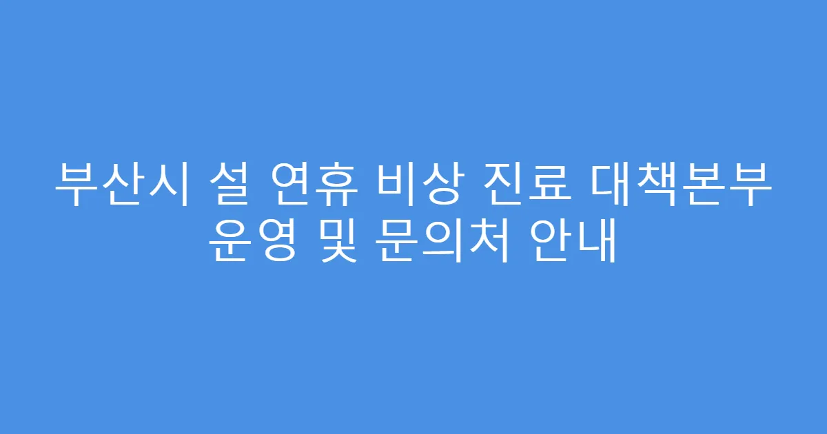 부산시 설 연휴 비상 진료 대책본부 운영 및 문의처 안내