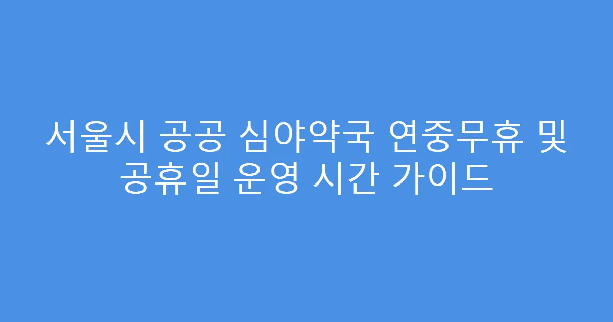 서울시 공공 심야약국 연중무휴 및 공휴일 운영 시간 가이드