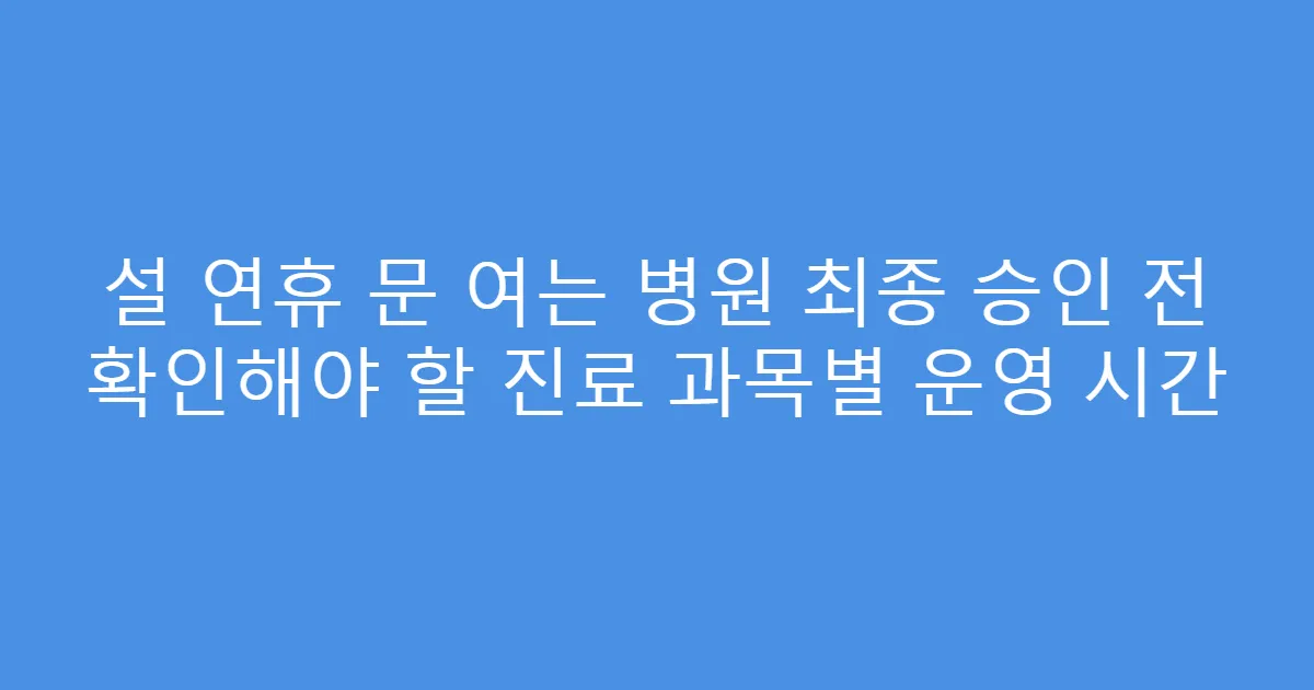 설 연휴 문 여는 병원 최종 승인 전 확인해야 할 진료 과목별 운영 시간